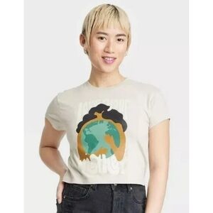 Happy Earth Cropped Graphic Tee Gray Size XS